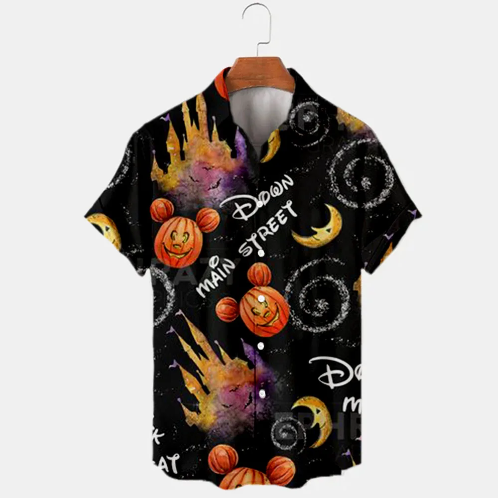 2024 Nieuwe Halloween Collectie Disney Merk Stitch En Mickey Anime 3d Geprint Heren Revers Korte Mouw Hawaiian Shirt Y 2K