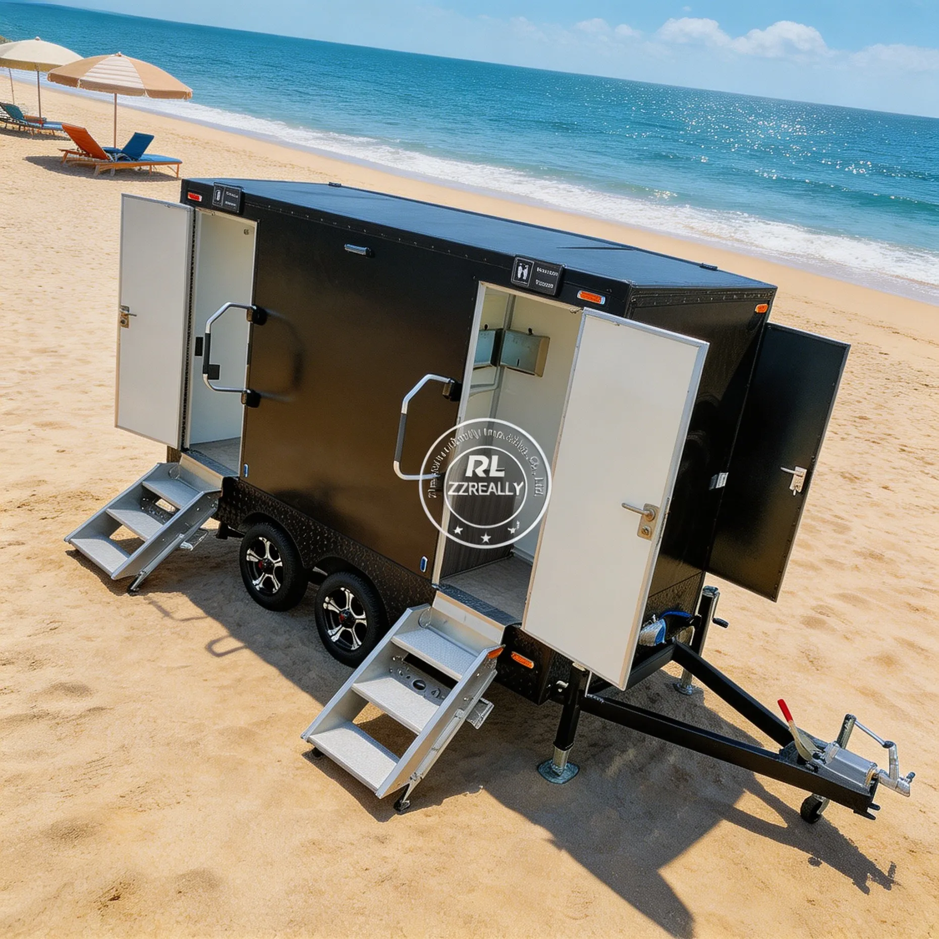 

Customizable Luxury Portable Toilet Trailer Portable Bathroom Trailer Street Mobile Restroom Trailer with Air Conditioner