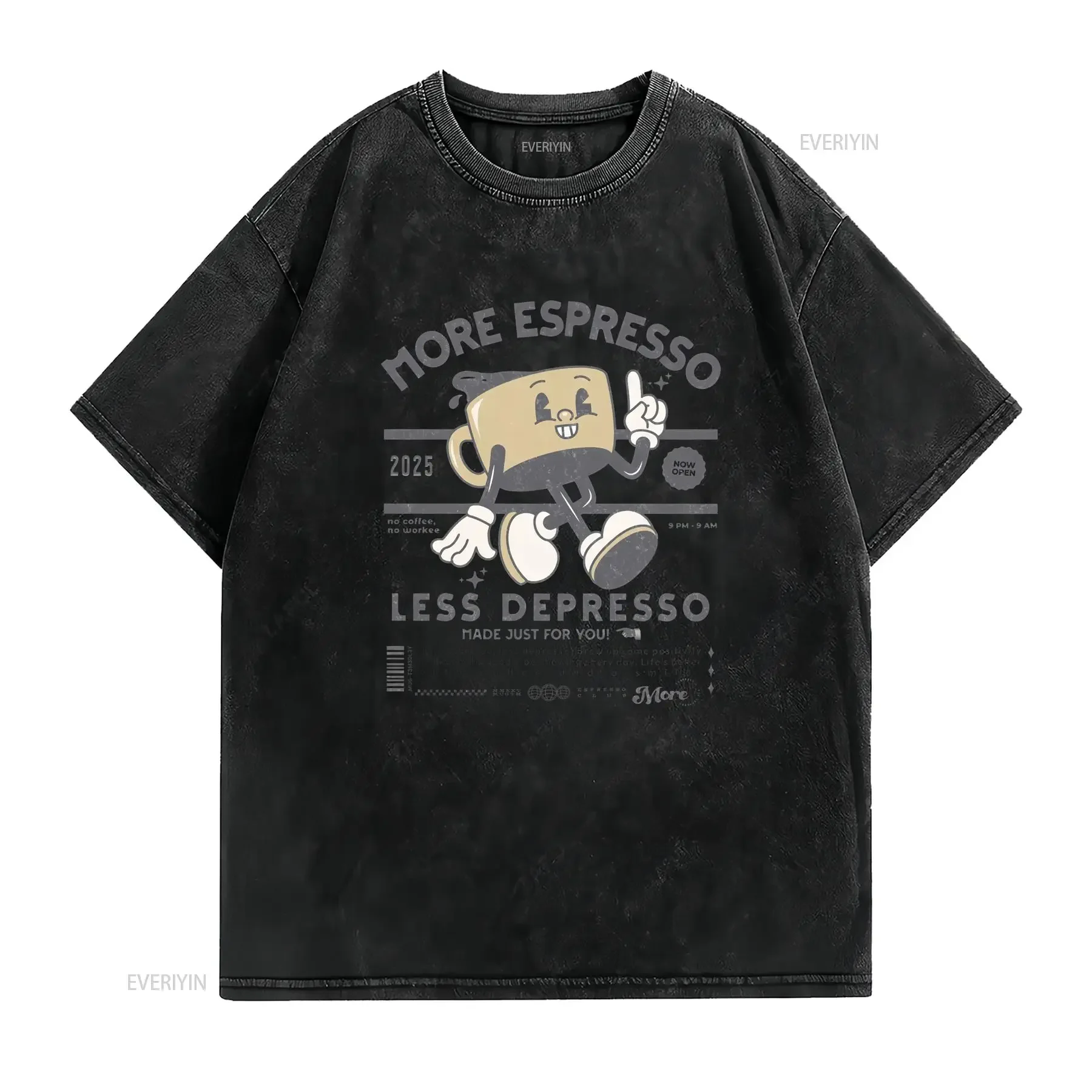 More Espresso Less Depresso T Shirt Retro Coffee  vintage Washed graphic Stylish streetwear Unisex Comfortable designer clothes