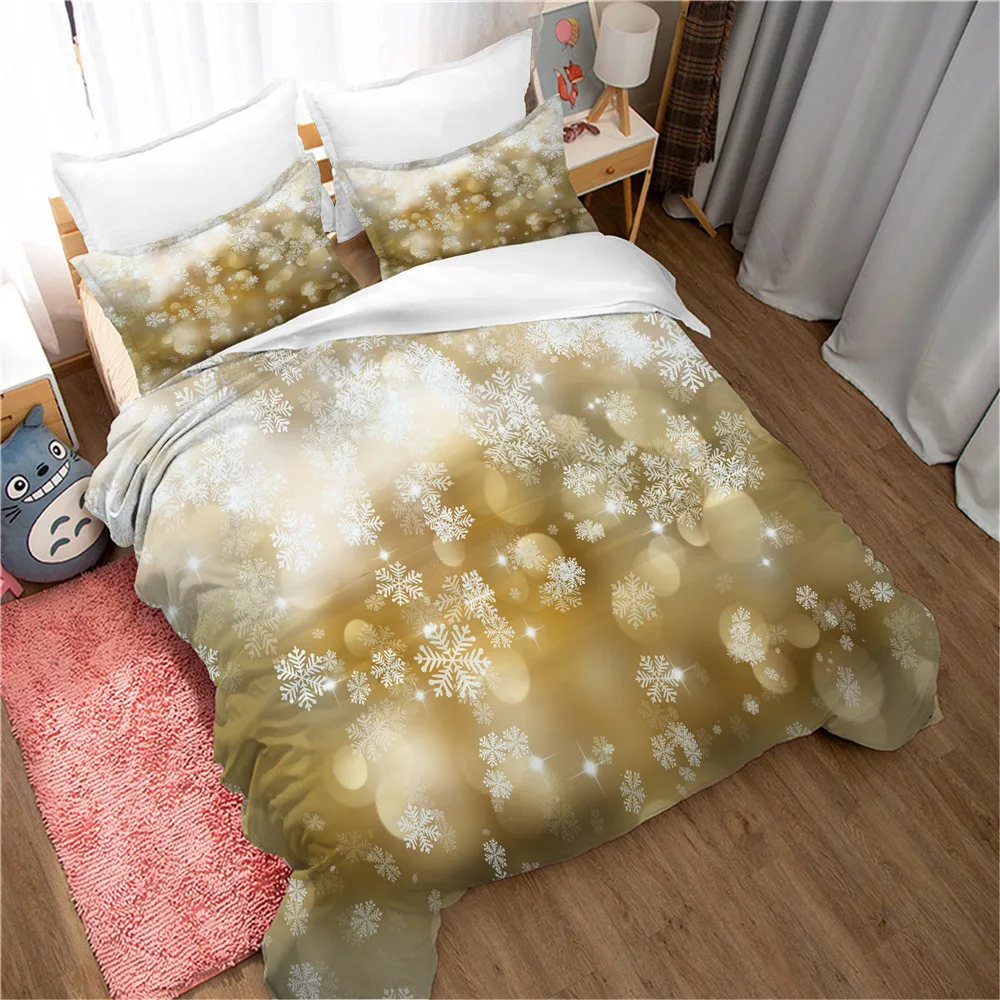 Winter Snowflake Duvet Cover Set King Queen Merry Xmas Bedding Set Cold Freezing Weather Vintage Holiday Polyester Quilt Cover