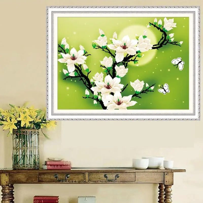 3D handmade cross stitch finished product with moonlight, magnolia, living room, bedroom, electric meter box painting, modern