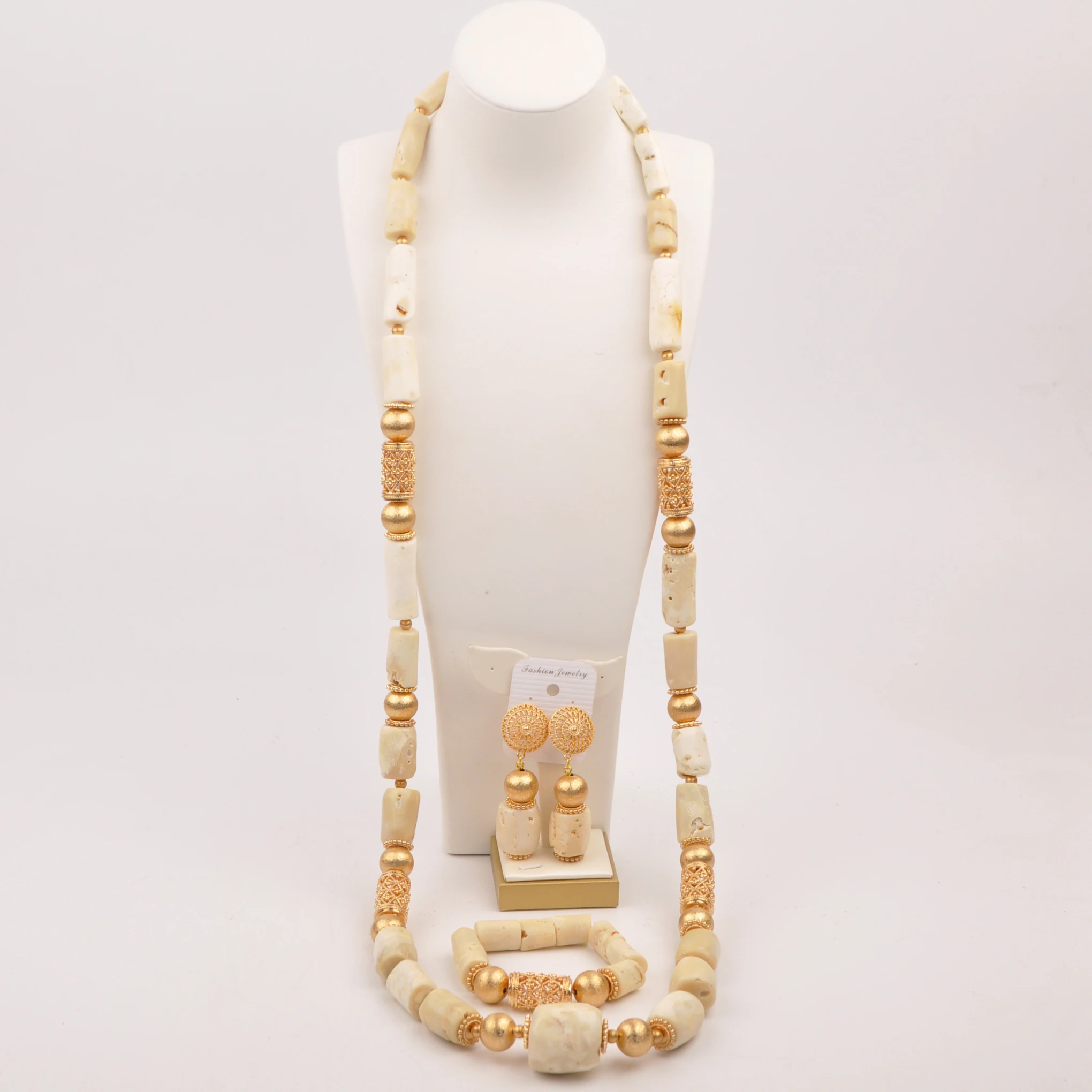 

Fashion Groom Jewelry Nigerian Traditional Wedding White Coral Jewelry Set for Men