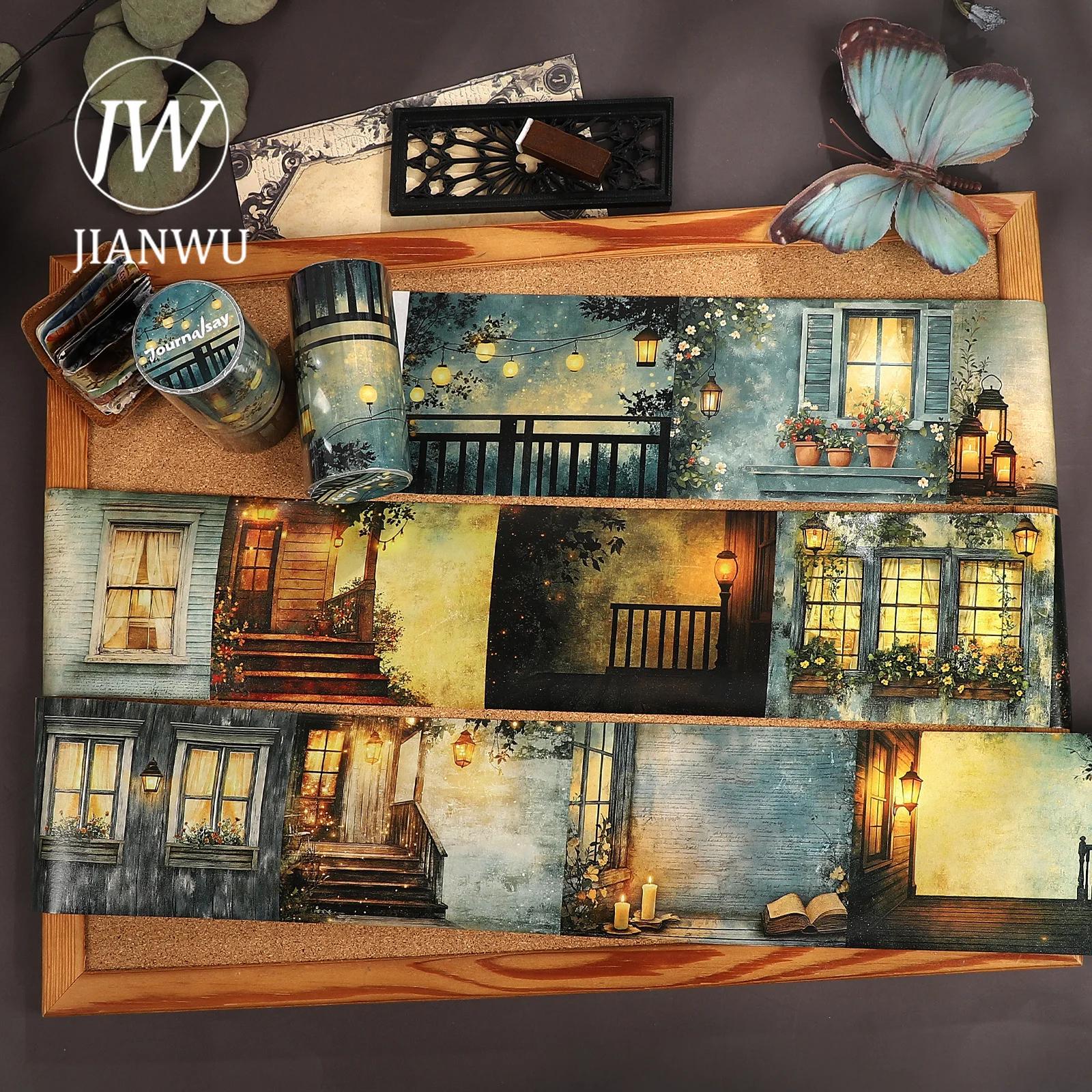 JIANWU 80mm*204cm Vintage Porch Window Light Landscape Material Collage Scrapbooking Washi Tape Creative DIY Journal Stationery