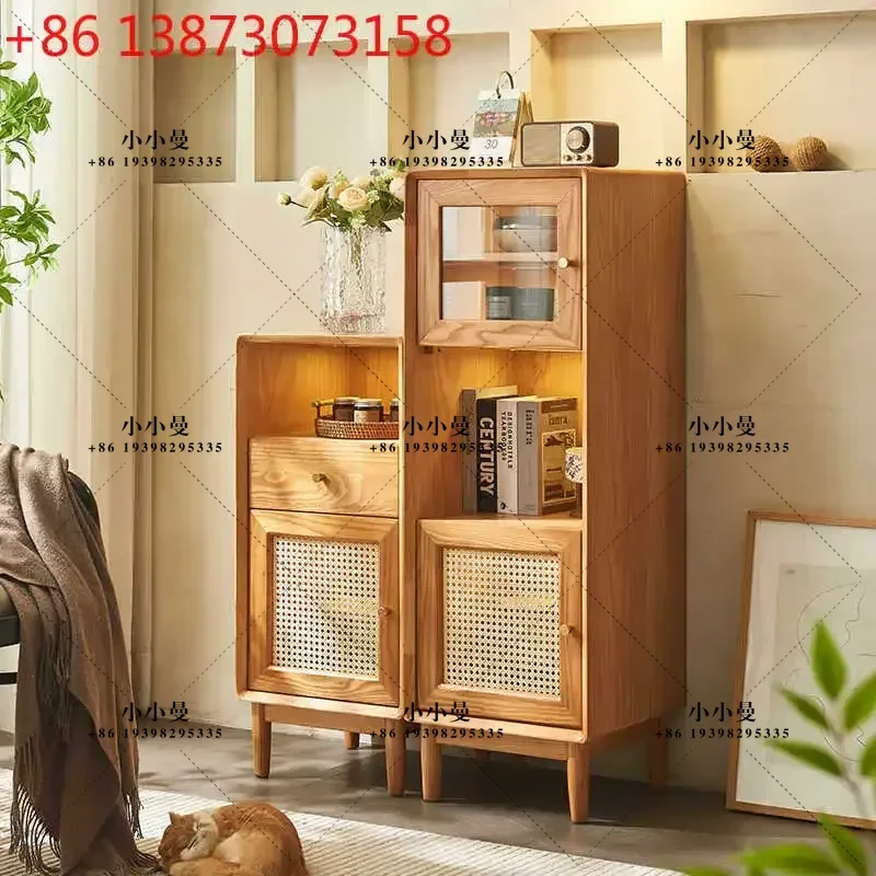Nordic rattan solid wood living room Japanese storage display cabinet