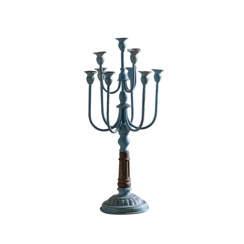 

European retro, nostalgic blue and white, candlestick ornament romantic candlelight, dinner florist wedding