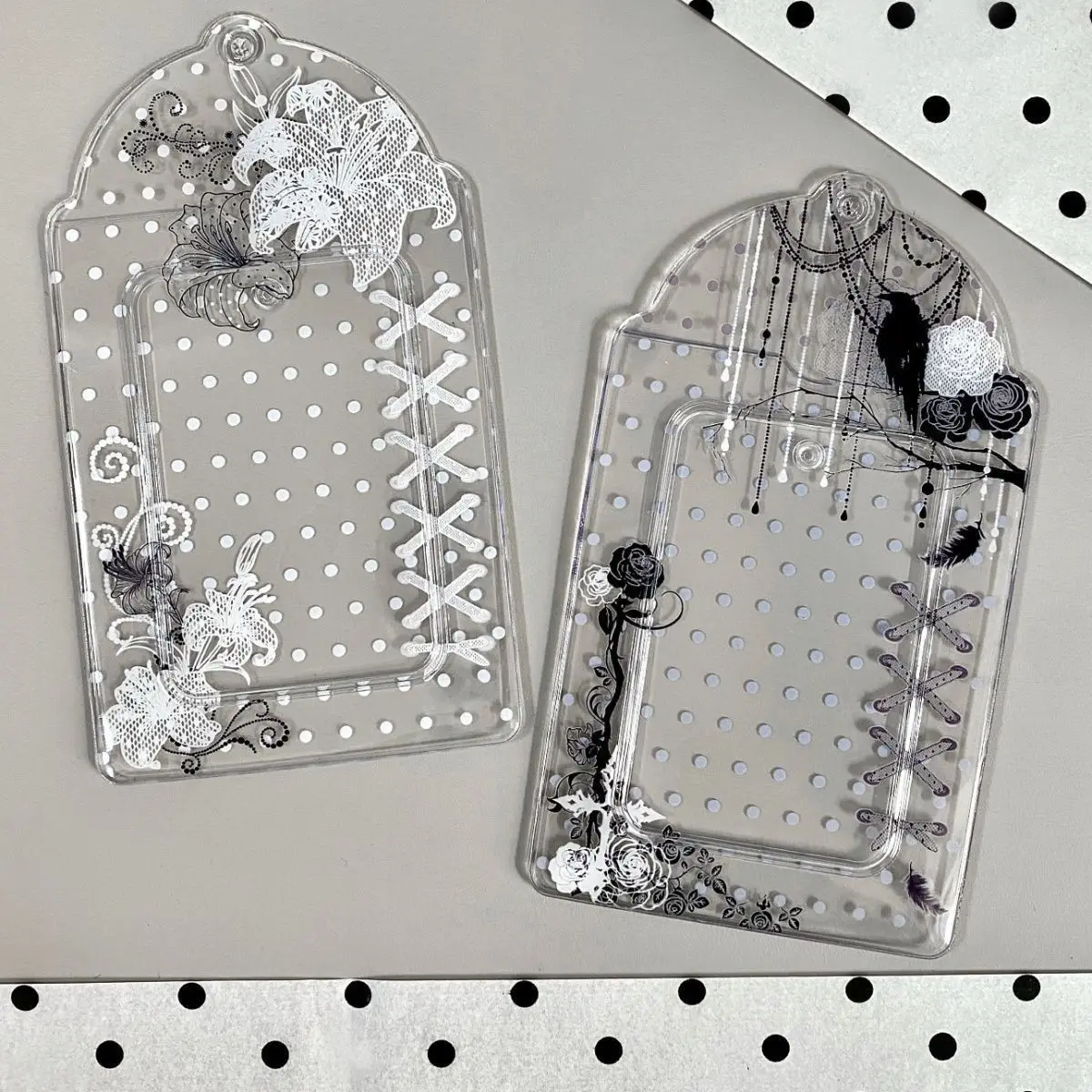 2pcs Pvc Lace Photo Card Holder Polka Dot Floral PVC 3 Inch Kpop Photocard Idol Card Storage Display Pouch Pendant Decoration