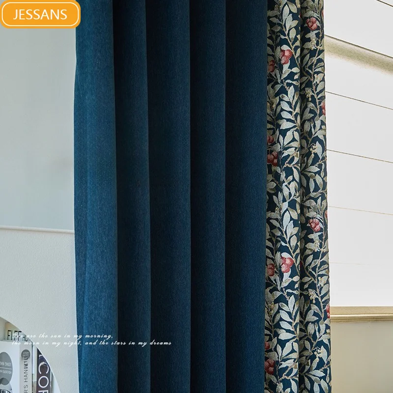 American Retro Bayberry Jacquard Stitching Chenille Curtains for Living Room Bedroom French Window Balcony Customized