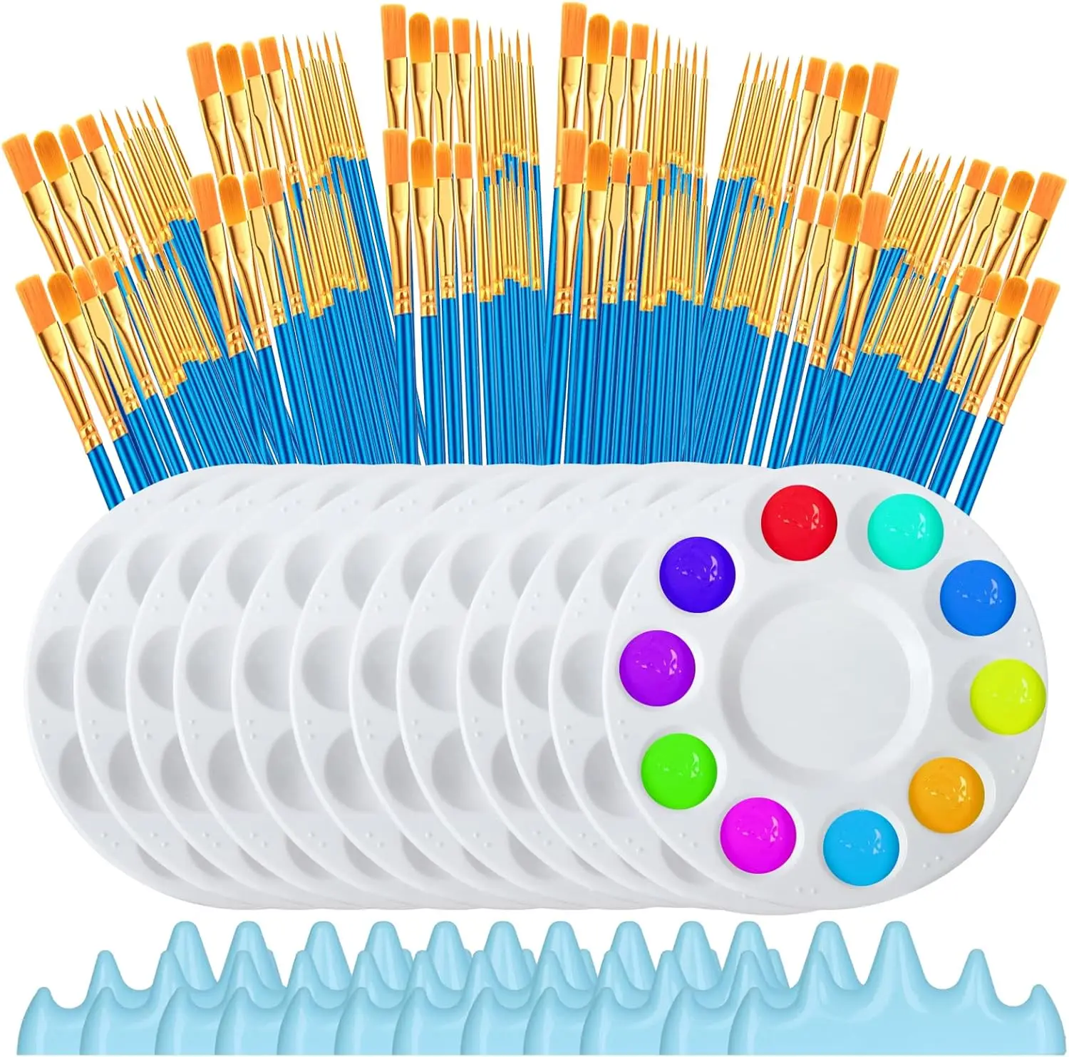 144 Pcs Paint Brush and Palette Set, 120 Pieces Paint Brushes and 12 Palette, Paint Brushes Set with 6 Pen Holders Conve