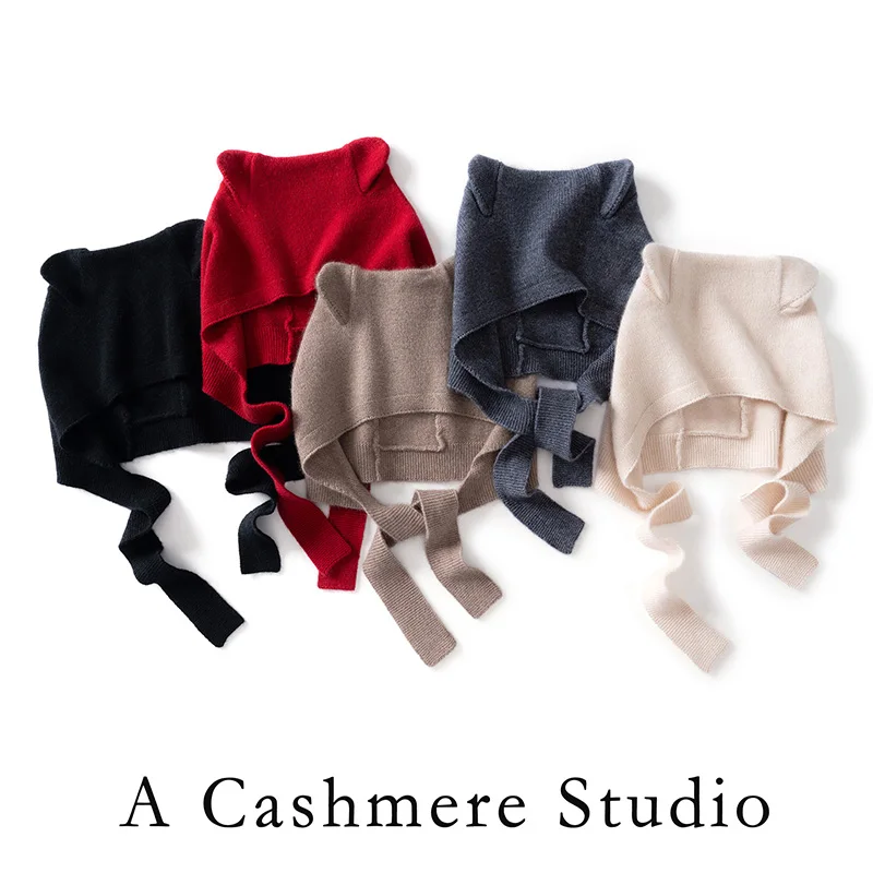 2026 Winter High-Quality Cashmere Hat Earmuffs Knitted Cashmere Children's Hats Bear Ears Winter Warm Accessories outdoor Sports