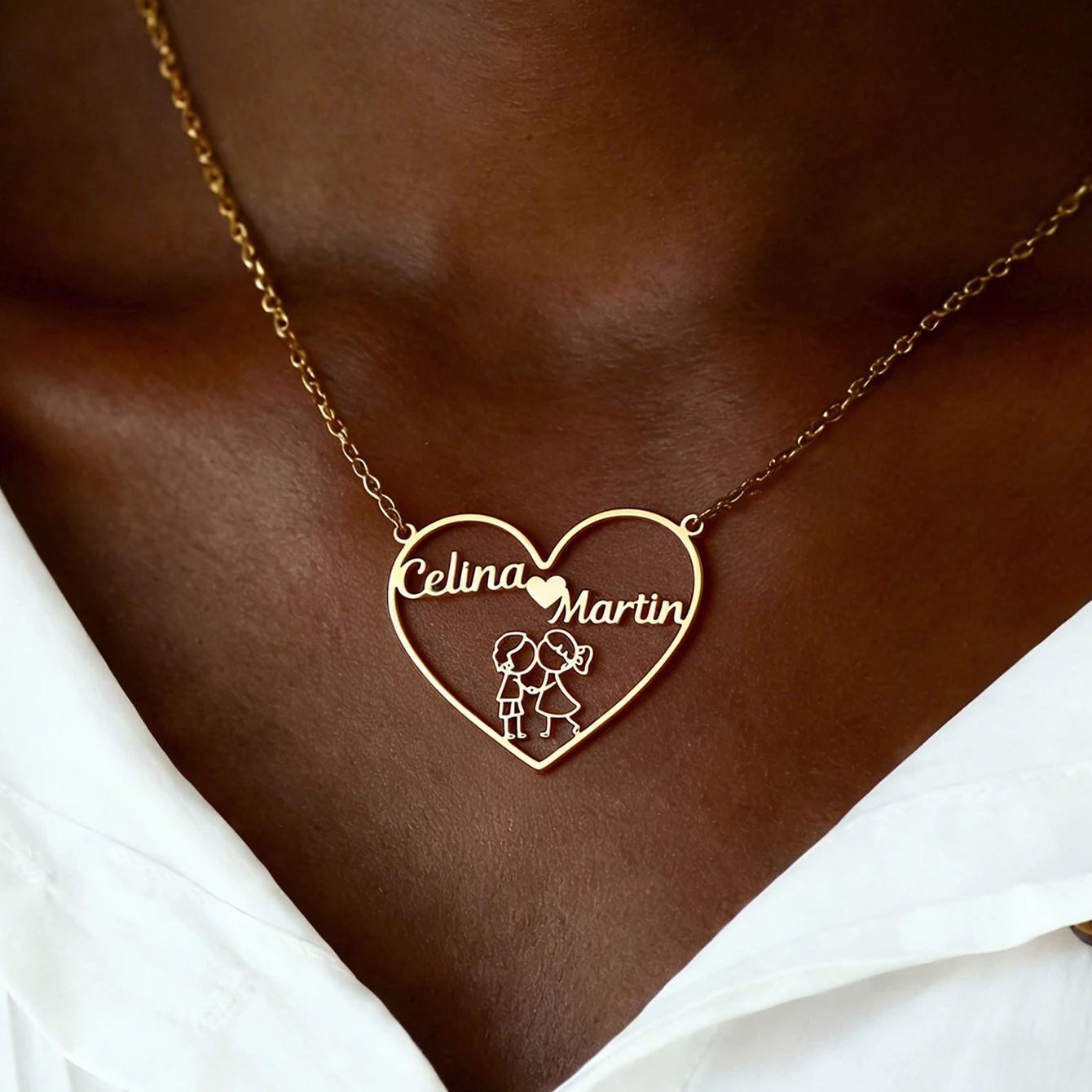 

Custom Kiss Heart Two Names Necklaces For Women Men Stainless Steel Customized Pendant Necklace Personalized Neck Jewelry Gift