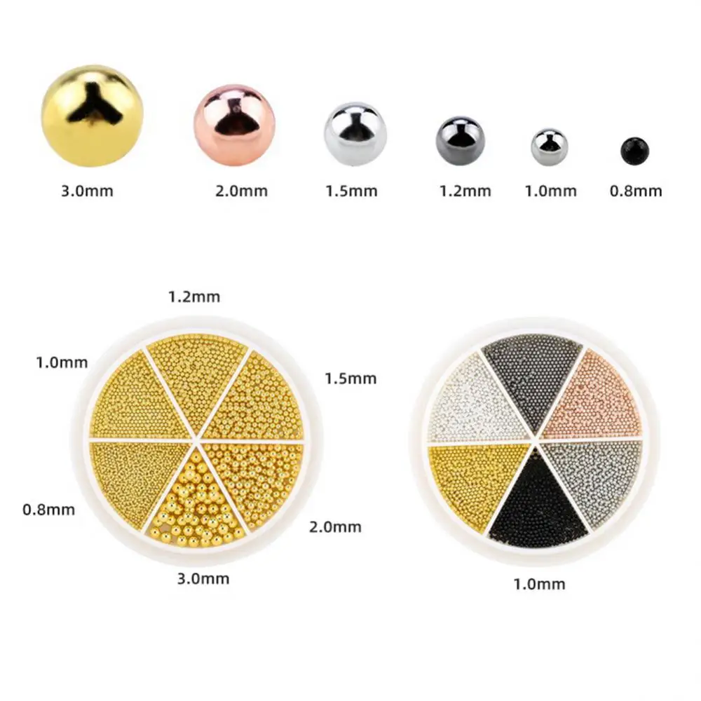 1/2/3BOXES Nail Bead Decoration Nail Art 6-pack Mixed Turntable Accessories Nail Art Accessories Mini Nail Metal Steel Ball