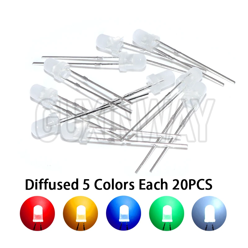 100 قطعة 3 مللي متر عدسة ليد ثنائية F3 مجموعة متنوعة أبيض أخضر أحمر أزرق أصفر برتقالي وردي أرجواني دافئ أبيض صمام ثنائي باعث للضوء