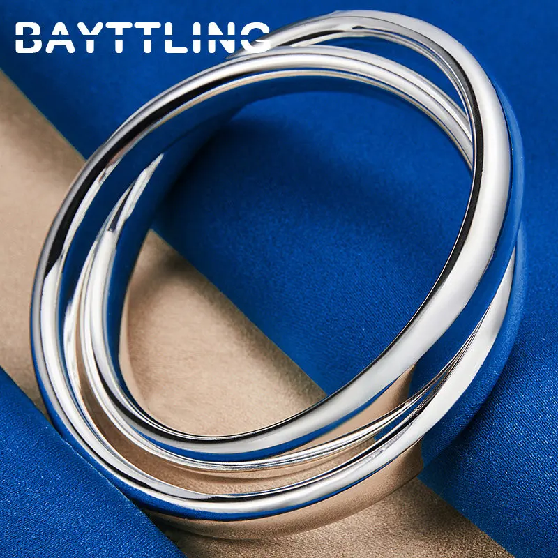 

New 925 Sterling Silver 85MM Glossy Double Circle Bangle Bracelet For Women Men Wedding Engagement Party Gift Jewelry Accessorie