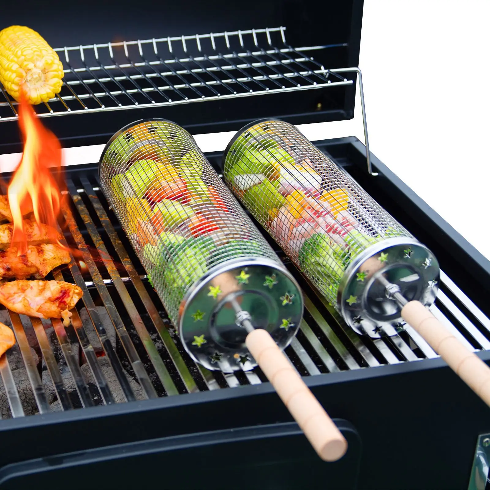 Outdoor stainless steel barbecue mesh cage BBQ barbecue tube mesh barbecue multi-function