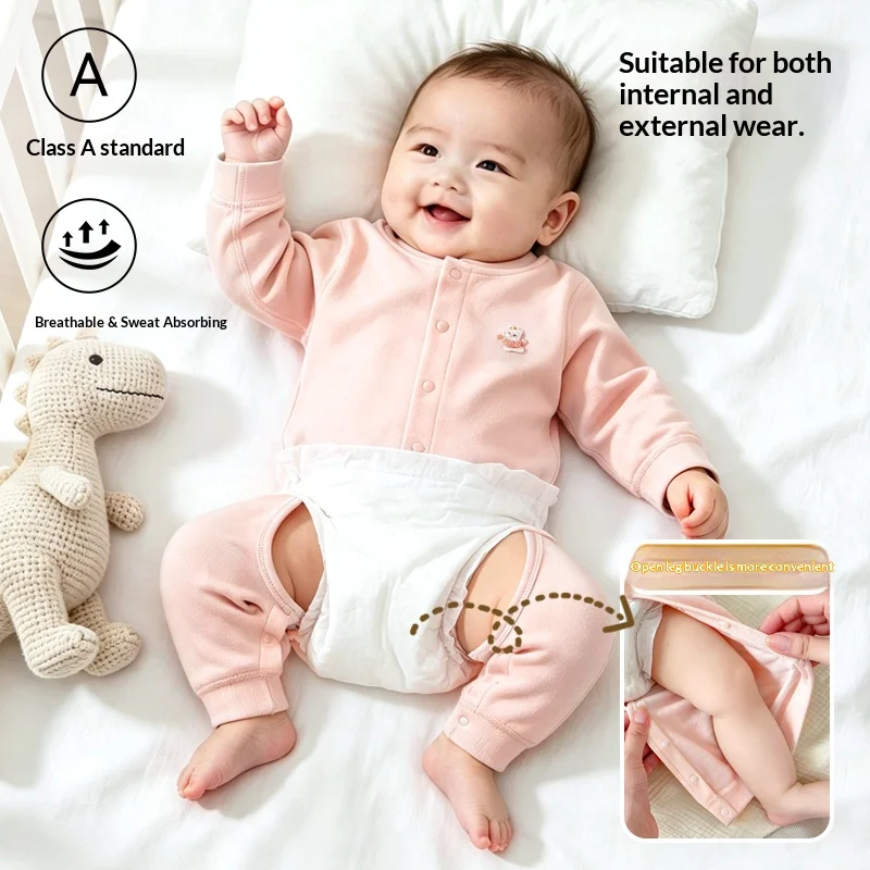 Baby Snap-Crotch Cotton Jumpsuit, Wide-Opening Design Romper, Easy Diaper Change Sleepwear & Crawler