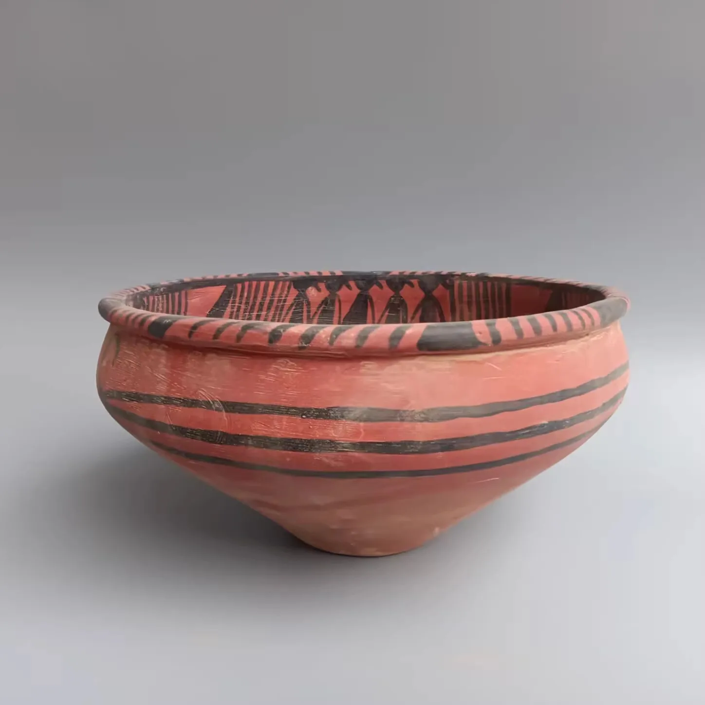Cerámica antigua, edad neolítica, patrón de danza Cultural Majiayao, colección de lavabo de cerámica pintada, material didáctico de historia