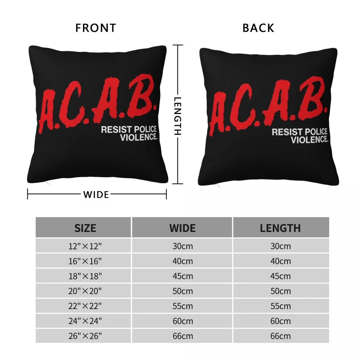 A.C.A.B Resist Police Violence Square Pillowcase Pillow Cover Polyester Cushion Decor Comfort Throw Pillow for Home Sofa