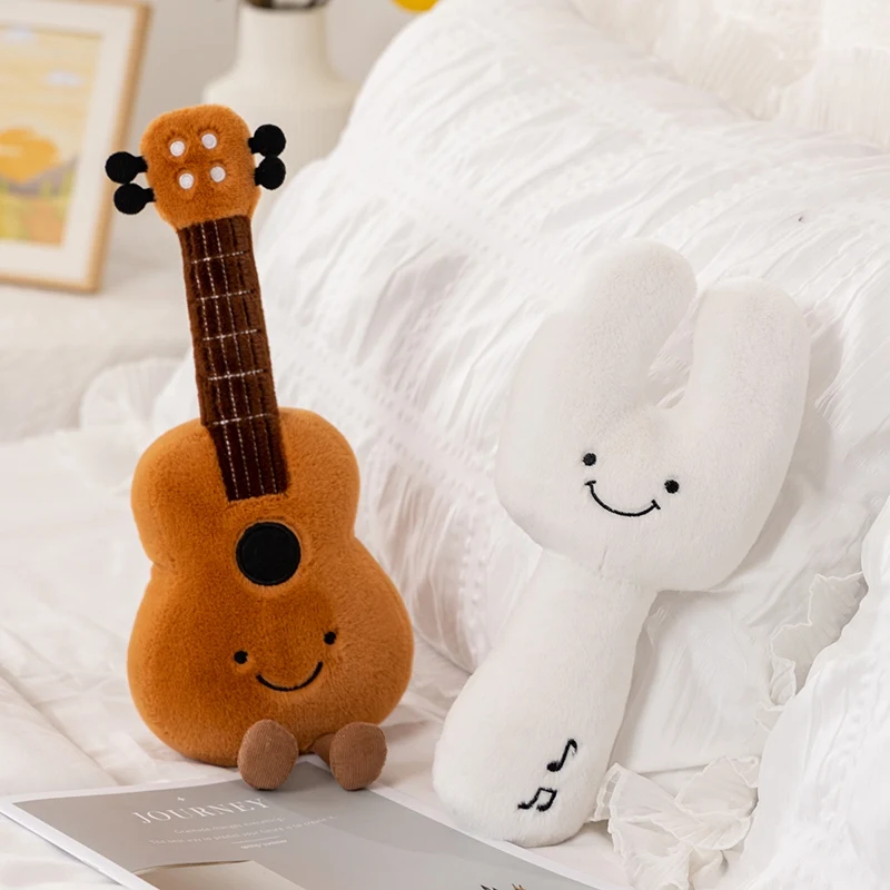 Cute Musical Plush Toy Soft Violin 30cm Guitar Pipa Tuning Fork Note Stuffed Doll Instrument Gift for Kid Music Lover Home Decor