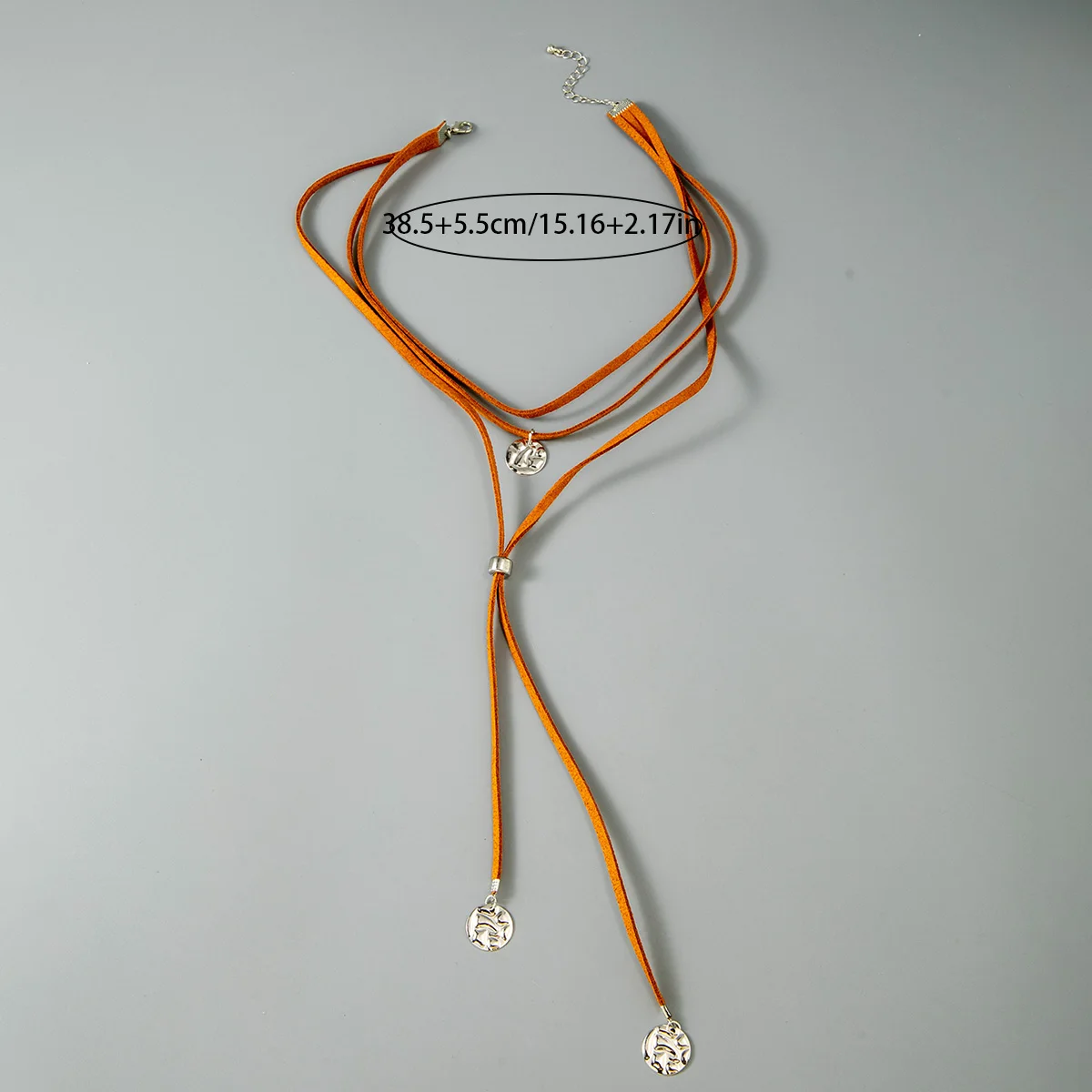 Docona Bohemian Brown Double sided Polyester Korean Velvet Necklace Round Iron Pendant Women's New Fashion Jewelry