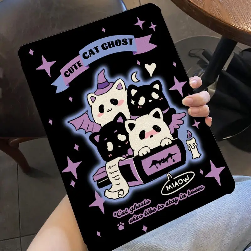 Cute Ghost IPad Case for Mini6 7 Air6/7 11in A16 11th Book-Style Case 9th 10.2 5th 6th 9.7 Air1/2/3 10.5 Cartoon Cat Tablet Case