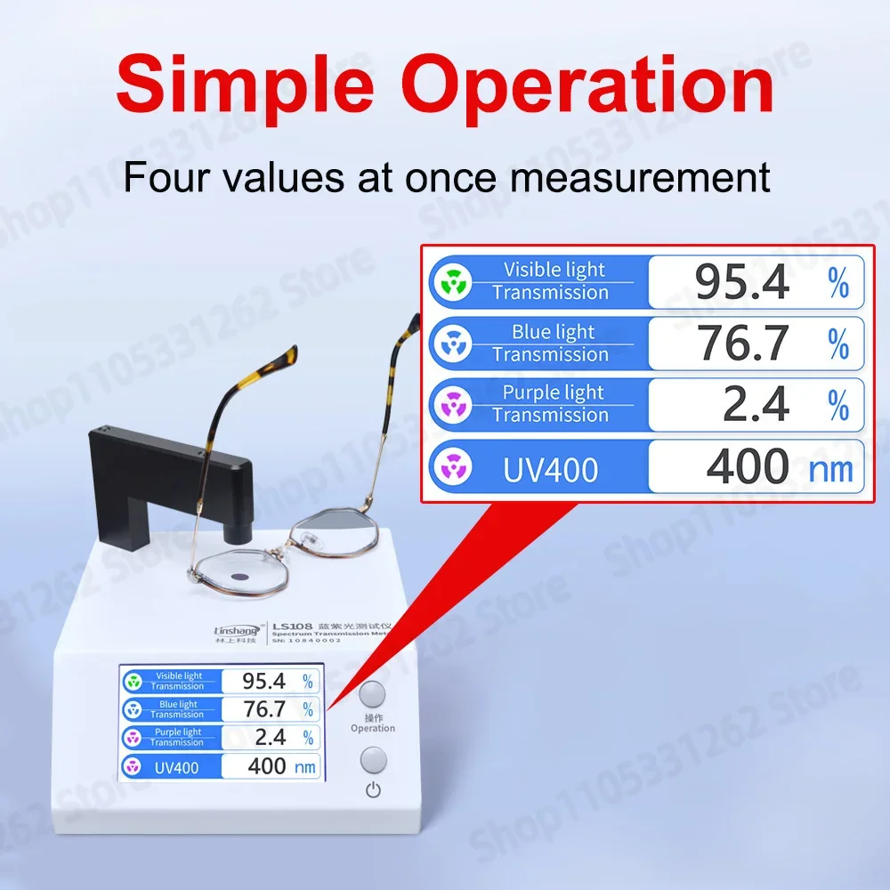 Linshang LS108 Blue Light Transmission Meter UV400 Tester for Glasses Lens Anti-Blue Light UV Rejection VLT Meter