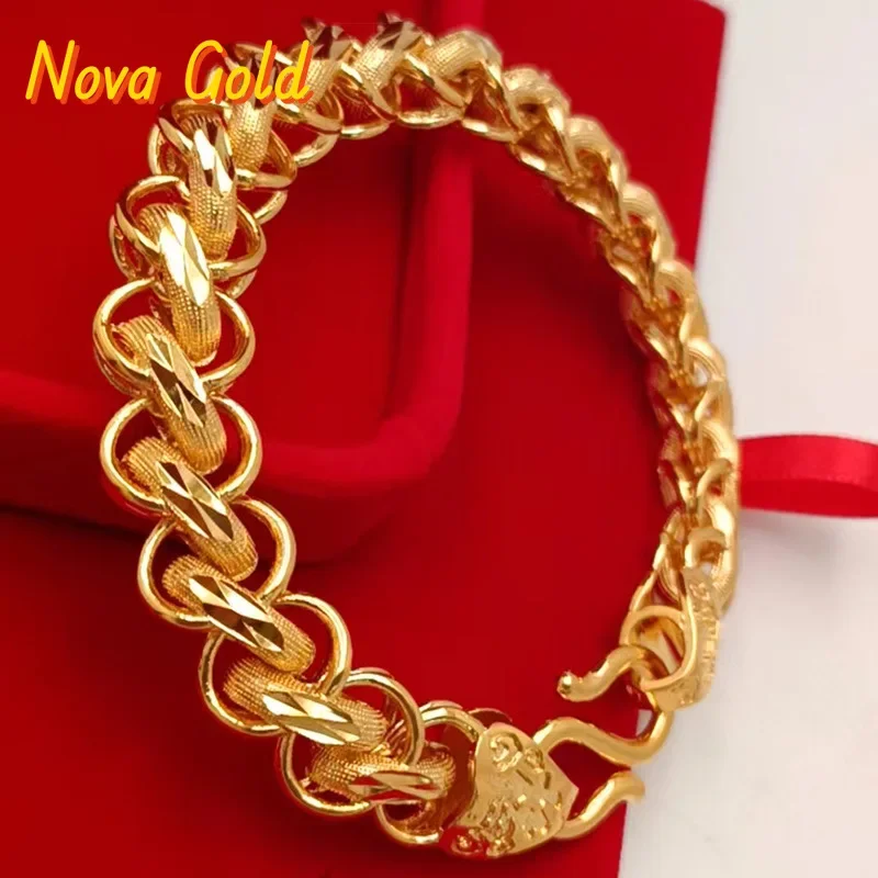 NovaGlod 12mm 24K real gold bracelet 9999 domineering wide version bracelet Thai chain social style bracelet