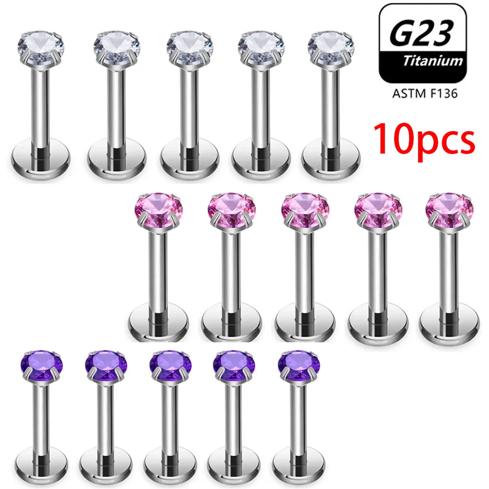 16G 20G G23 Titanium Crystal Labret Piercing Ring Lip Cartilage Tragus Stud Earring Body Jewelry Zircon Helix