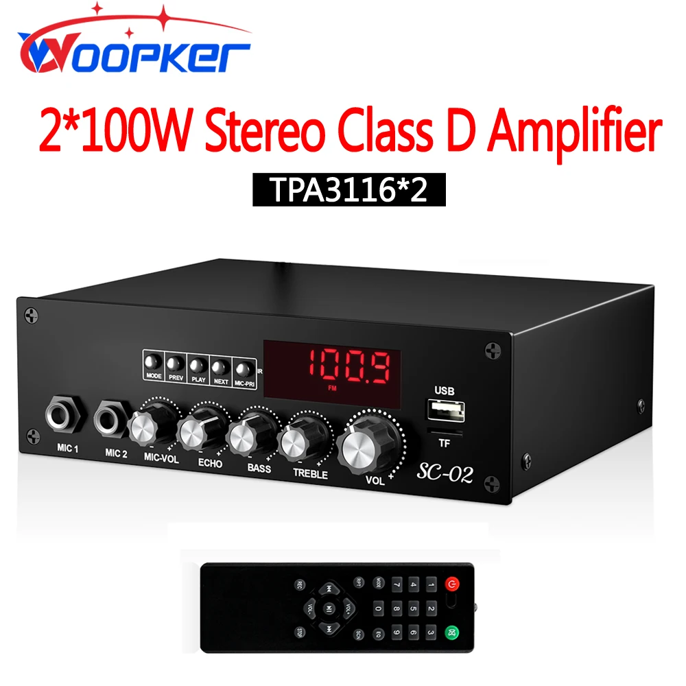 

Woopker Audio Amplifier 2*100W HiFi Digital Stereo TPA3116 Bluetooth 5.3 Multifunction Dual Channel Power Amplifier Home Theater