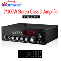 Woopker Audio Amplifier 2*100W HiFi Digital Stereo TPA3116 Bluetooth 5.3 Multifunction Dual Channel Power Amplifier Home Theater