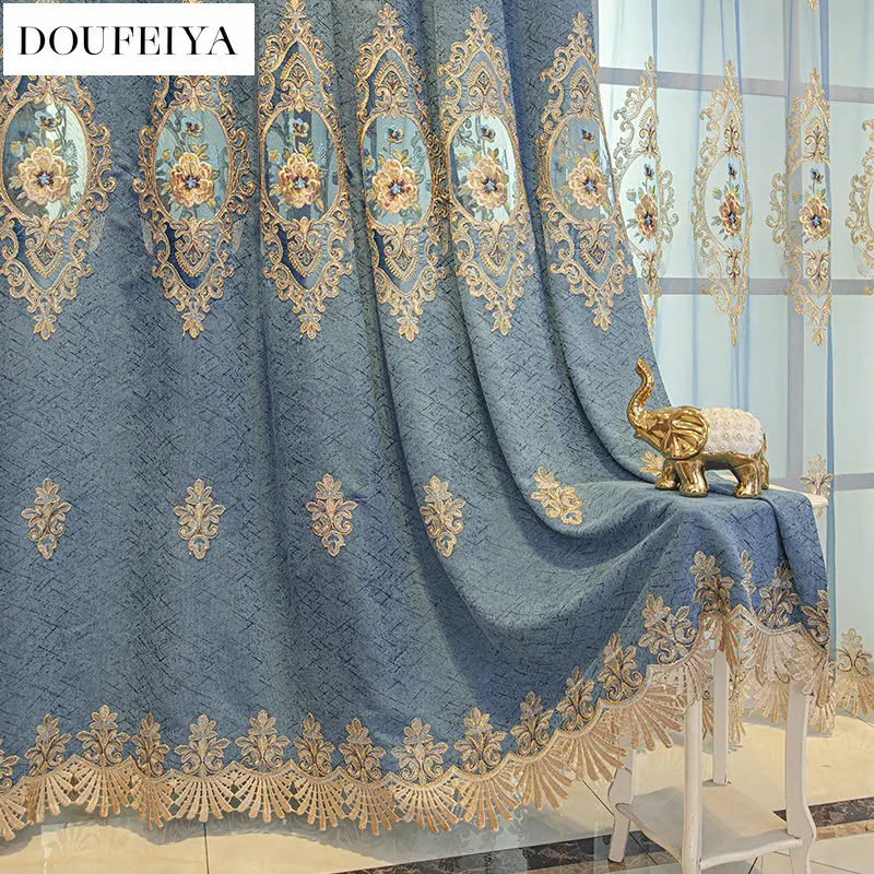 

European Style Embroidered Curtains for Living Room Bedroom Dining Luxury High-end Chenille Hollow Custom Size Window Drape