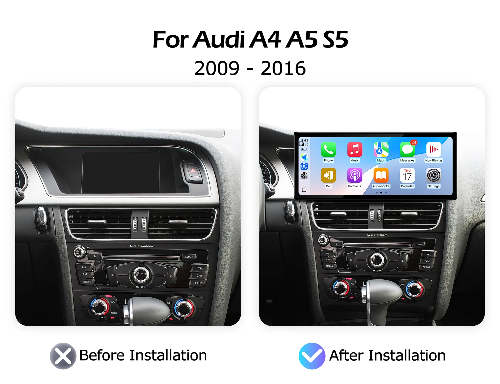 Android 16 Auto For Audi A4 A5 S5 2009-2016 Car Radio 2400*900P Wireless Carplay Multimedia Player Bluetooth GPS Navigation view 2