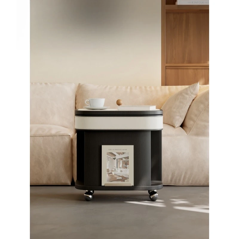 Italian light luxury liftable rotating saddle leather coffee table small apartment living room mobile small coffee table