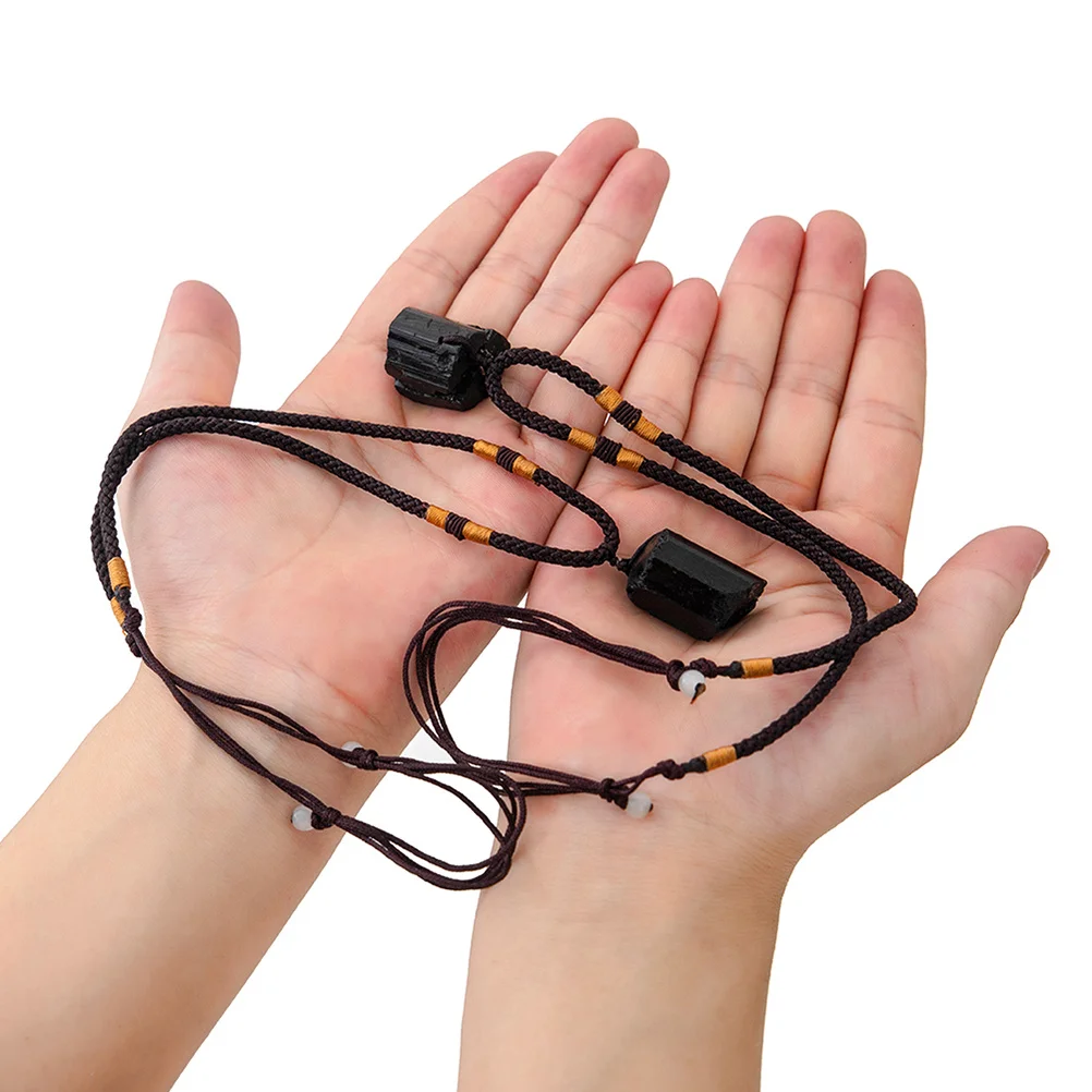 

2Pcs Black Tourmaline Pendant Creative Sweater Chain Crystal Necklace for Women Girls Perfect for Prom Party Night Out