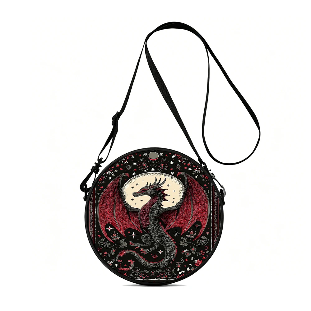 1PC Dragon Fantasy Print Round Women Shoulder Bag, lightweight daily crossbody purse, 2D flat, great holiday present