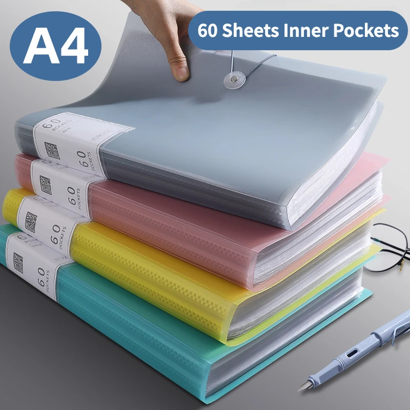 

A4 File Folder with 60 Sheets of Inserts Large Capacity Buckle A4 Document Bag Storage Stationery File Organizer Paper Organizer