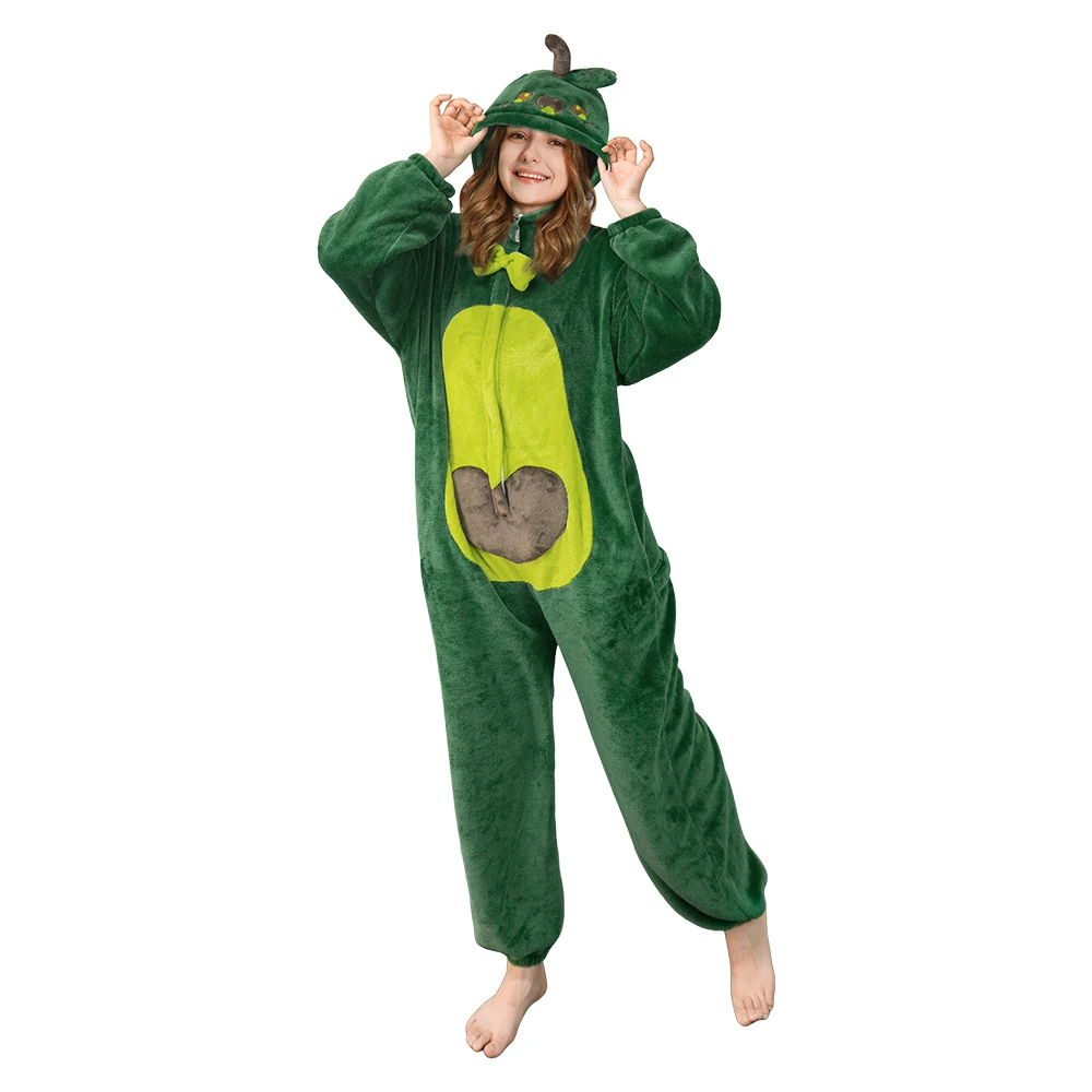 Adult Cartoon Dinosaur Pajamas Avocado Fruit Cosplay Flannel Sleepwear Bear Giraffe Jumpsuit Costume Halloween Carnival Suit