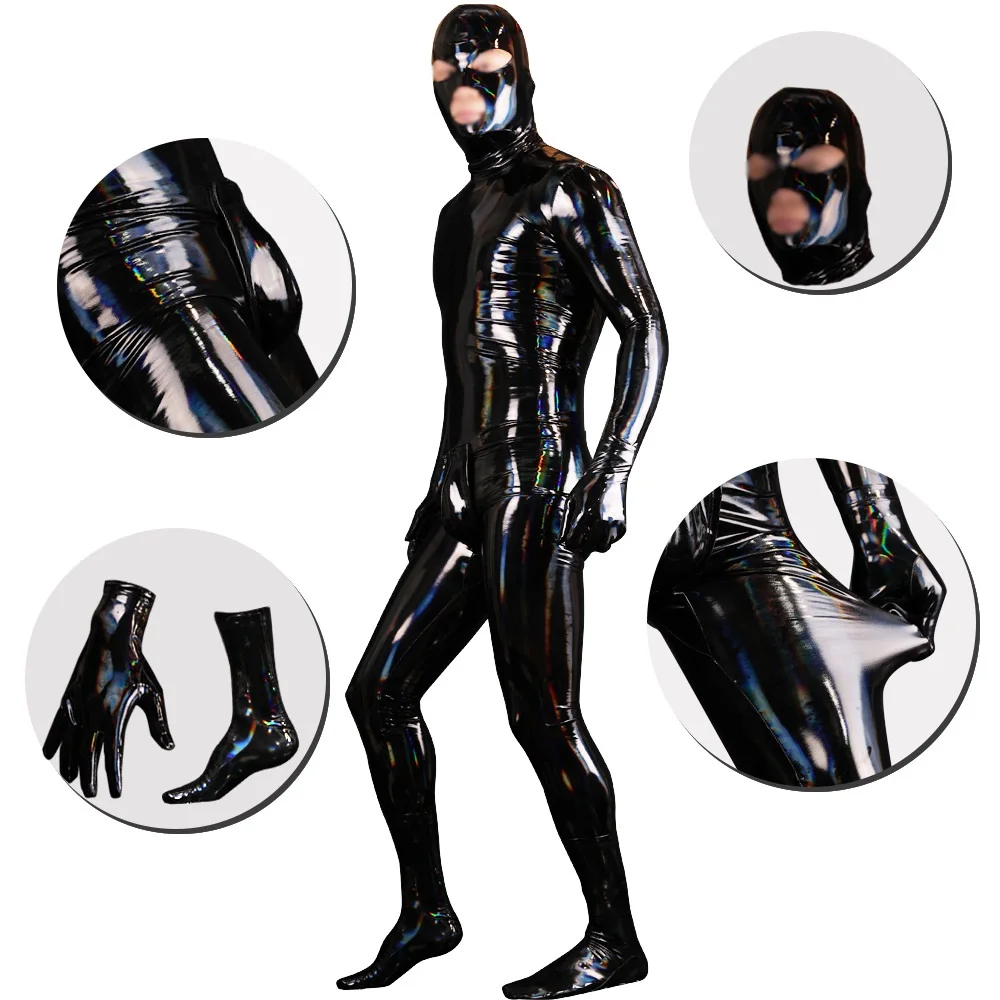 Shiny PVC Sexy Jumpsuit Wet Look Tights Cosplay Zentai Bodystocking Shapers Full Body Bodysuit PU Latex Waterproof for Men