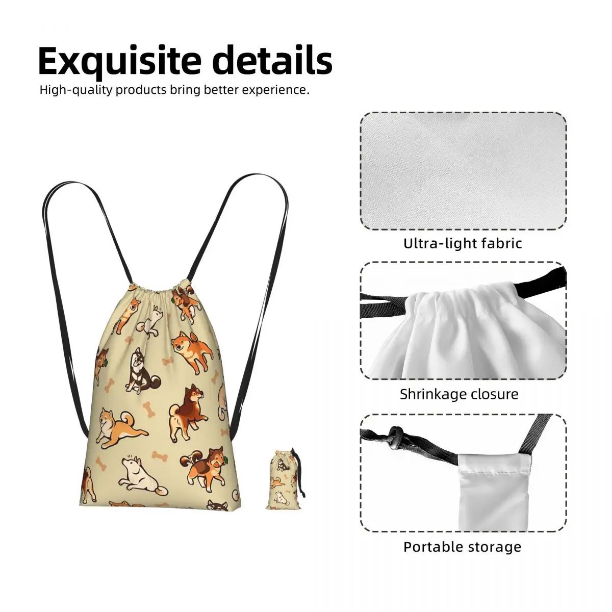 Shiba Inu Lovely Cute Dogs In Cream Drawstring Backpack Sports Gym Bag Lightweight Foldable Storage Drawstring Bag for Men Women
