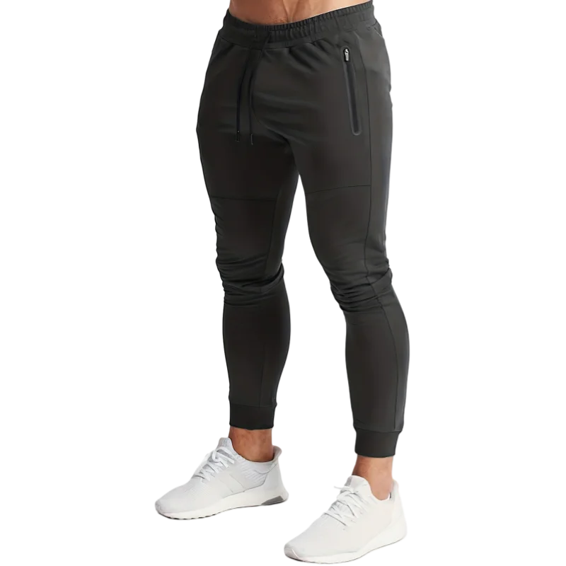 New leisure sports outdoor training fitness pants zipper pocket stretch squat bunched feet niners