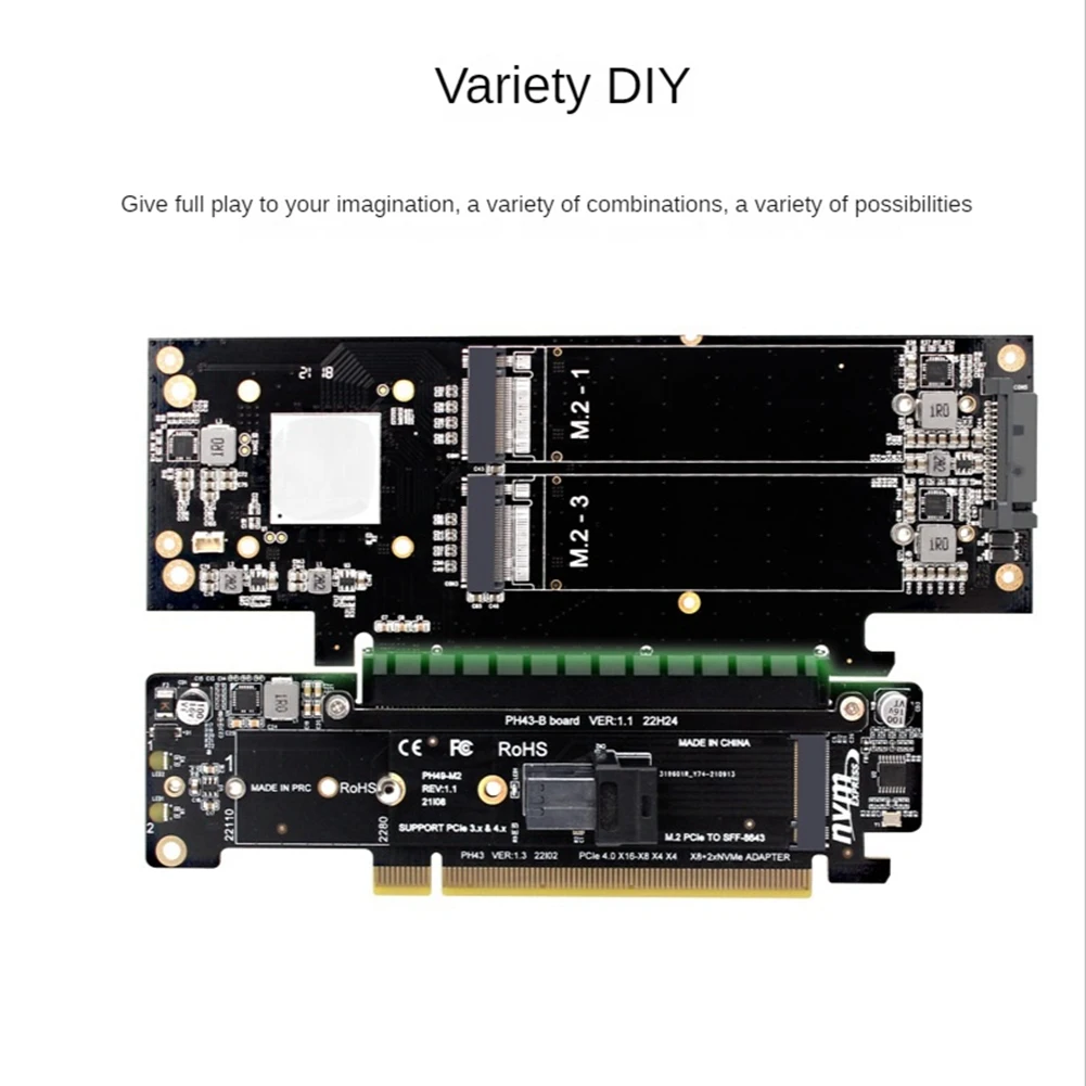 Tarjeta elevadora de expansión dividida PCIE4.0, tarjeta adaptadora PCIE X16 a M.2 NVME SSD, PCIE X16 a X8 + X4 + X4 Quad VROC .2 puerto NVMe