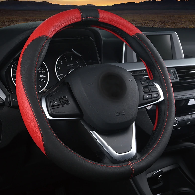 Premium Leather car Steering Wheel Cover, Non-Slip Auto Vehicle Wheel Cover 15.5