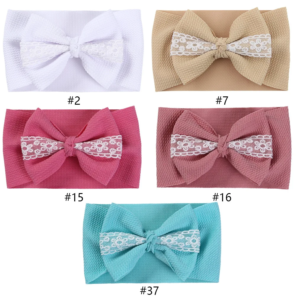 Solid Waffle Fabric Bow Headband Newborn Baby Girls Lace Bow Elastic Hairbands Toddler Props headwear Infant Turban Kid Headwear