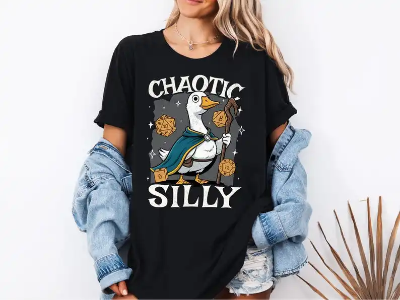 Silly Goose TTRPG Shirt, Funny Fantasy Tabletop Gaming Graphic Tee Shirt, Game Master Gift T Shirt, Funny Nerdy Animal T-Shirt