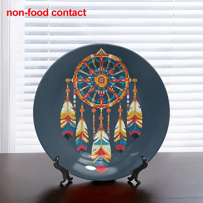 1pc Ceramic Dream Catcher Wall Decor Plate - Native American Style Beaded Mandala Round Plate, Vintage Southwestern Jewelry