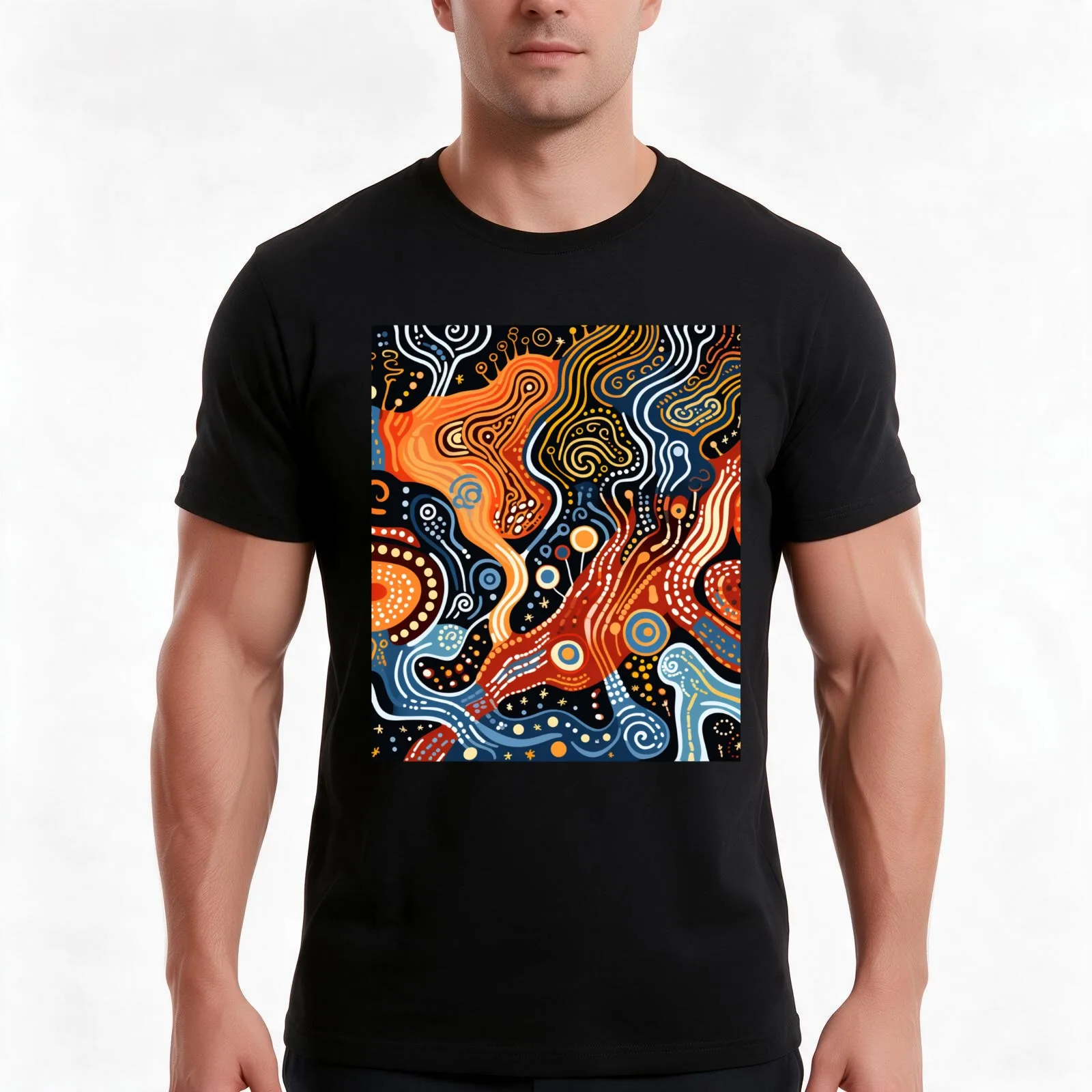 Aboriginal Authentic Art - Water Pathways T-Shirt Summer Casual Cotton Tee Oversized Streetwear Tops Vintage Graphic Print