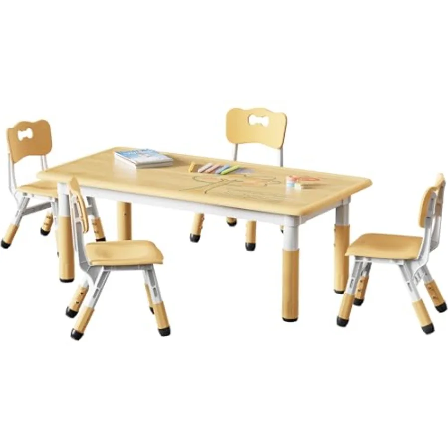 

Brelley Table and 4 Chairs Set Height Adjustable Toddler Table and Chair Set Graffiti Desktop Non-Slip Legs Max 300lbs Multi-Ac
