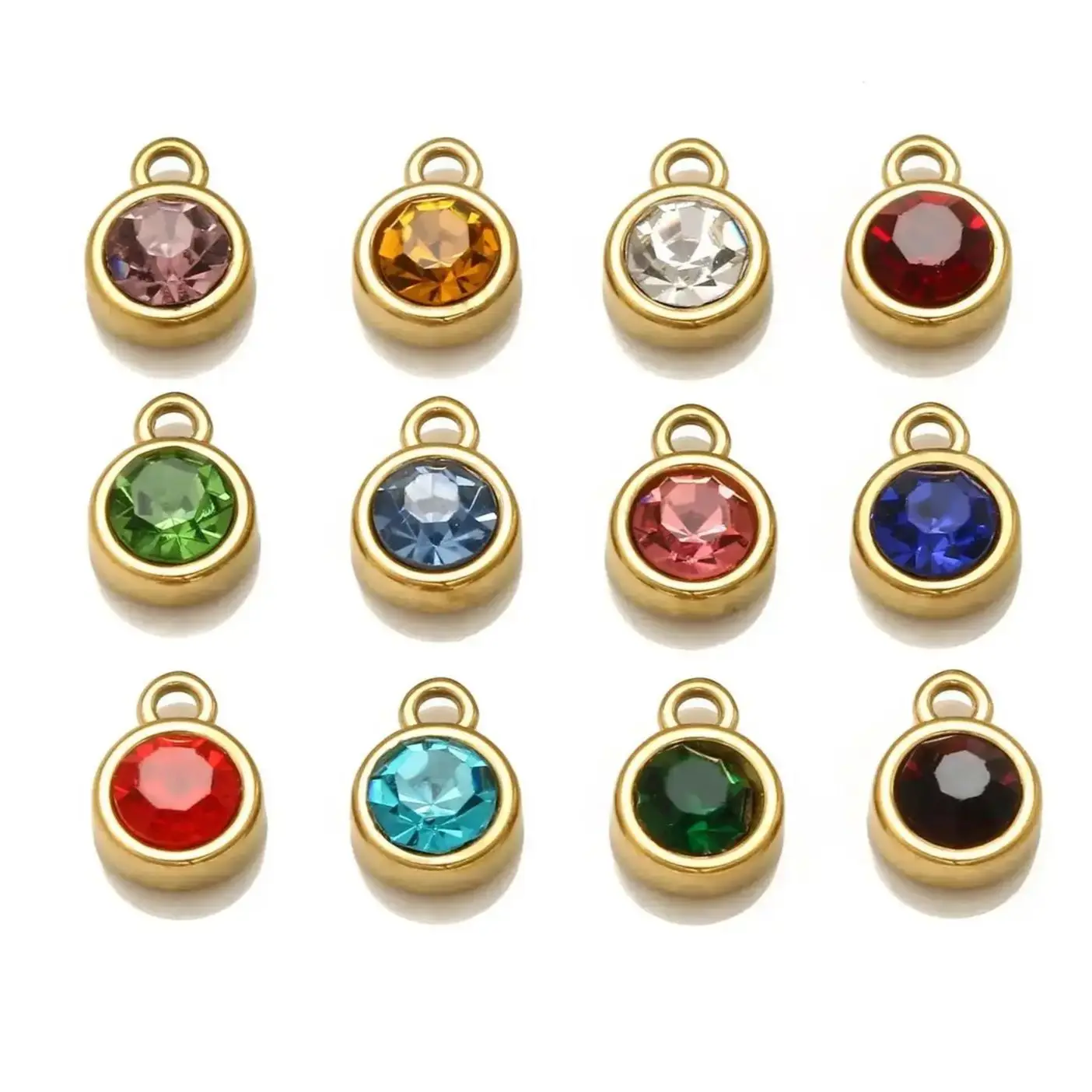 5Pcs/Lot 12 Months Flower Birthstone Bead Charms Stainless Steel Crystal Rhinestone Pendant DIY Bracelet Necklace Jewelry Making
