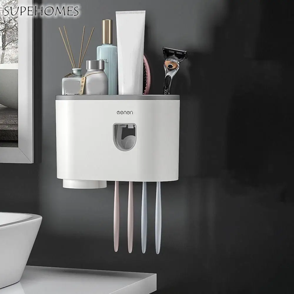 

Plastic Automatic Toothpaste Dispenser Punch-Free Wall-Mounted Toothbrush Squeezer Holder Waterproof Single Cup