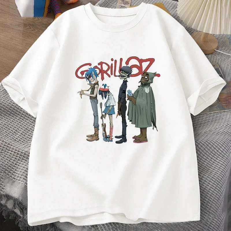 Camiseta de banda de música Gorillaz PUNK ROCK para hombres y mujeres, camisetas de manga corta de algodón con cuello redondo de