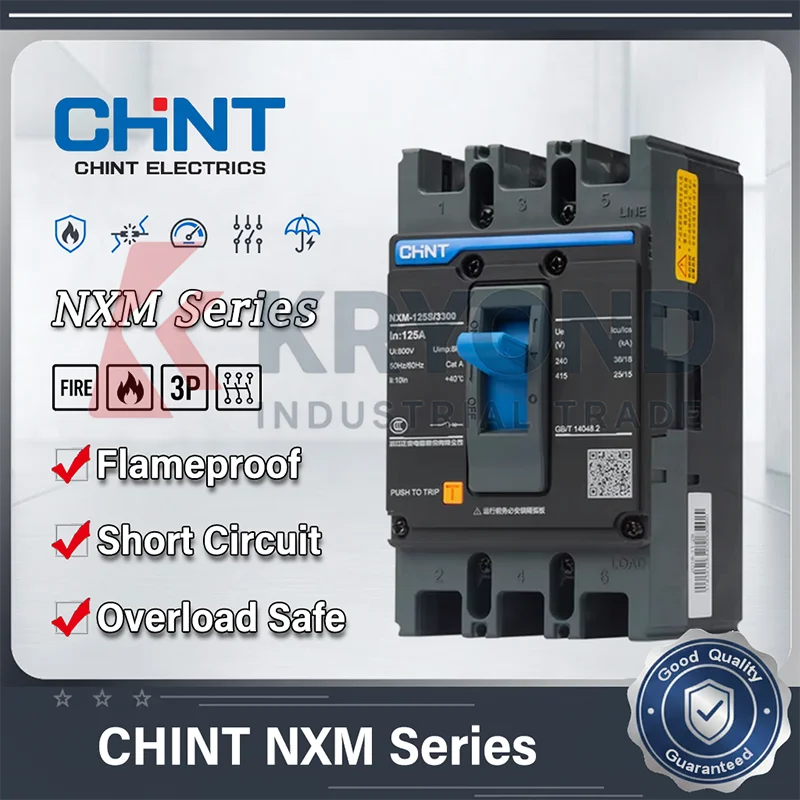 CHINT NXM Molded Case Circuit Breaker Electrical Fault Overload Safety Protection Industrial Power Distribution 3P 4P 20A-630A